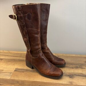 Nicole by Nicole Miller Belted Zip Up Buckle Tall Campus Boots Brown Women's